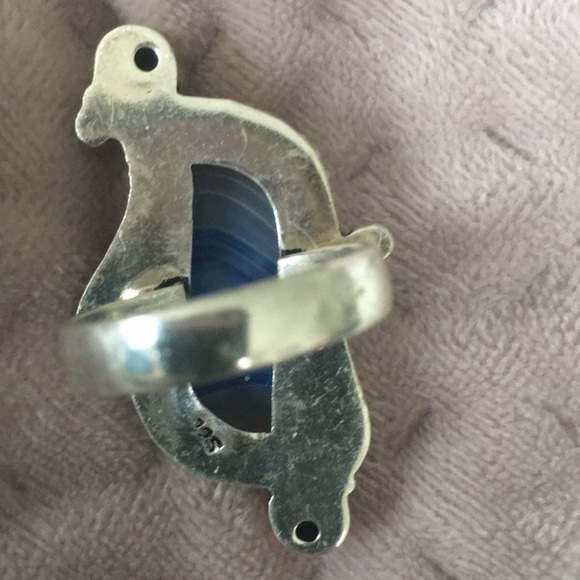 BLUE BOTSWANA AGATE BLUE TOPAZ SZ 9 LADIES’ RING - Picture 5 of 5